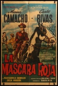 2r392 LA MASCARA ROJA Mexican poster '62 Ramon Peon, Maria Camacho wearing red mask!