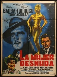 2r393 LA MUJER DESNUDA Mexican poster '53 art of golden naked woman by Francisco Diaz Moffitt!
