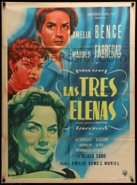 2r403 LAS TRES ELENAS Mexican poster '54 art of Amelia Bence, Fabregas & top stars!