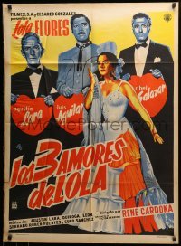 2r405 LOLA TORBELLINO Mexican poster '56 art of sexy Spanish actress Lola Flores & her suitors!