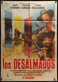 2r406 LOS DESALMADOS Mexican poster '71 Mario Almada, western cowboy art by L. Mendoza!