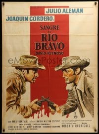 2r412 SANGRE EN EL BRAVO Mexican poster '66 Cordero and Aleman facing off w.guns by A.M. Cacho!