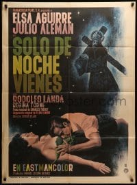 2r416 SOLO DE NOCHE VIENES Mexican poster '66 couple making out in front of Jesus carrying cross!