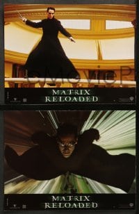 2r226 MATRIX RELOADED 8 French LCs '03 Keanu Reeves, Carrie-Anne Moss, Wachowski Bros sequel!