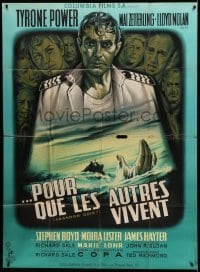 2s600 ABANDON SHIP French 1p '57 wonderful different art of Tyrone Power & cast by Jean Mascii!