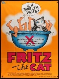 2s739 FRITZ THE CAT French 1p '72 Ralph Bakshi sex cartoon, wacky different art with legs in bath!