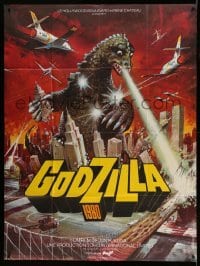 2s749 GODZILLA VS. MEGALON French 1p '76 different Tealdi art of Godzilla 1980 destroying city!