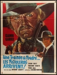 2s760 GUNMAN IN TOWN French 1p '71 cool spaghetti western art of Gianni Garko holding gun!
