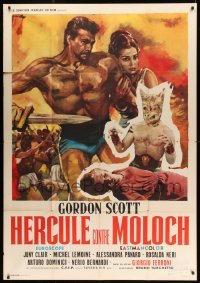 2s768 HERCULES AGAINST MOLOCH French 1p '63 Ciriello art of strongman Gordon Scott protecting girl