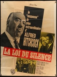 2s772 I CONFESS French 1p R60s huge Alfred Hitchcock shown with Montgomery Clift & Anne Baxter!
