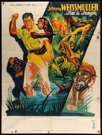 2s790 JUNGLE JIM French 1p '50s art of Johnny Weissmuller & chimp by Constantine Belinsky!