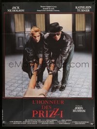 2s883 PRIZZI'S HONOR French 1p '85 different image of Jack Nicholson & Kathleen Turner w/dead body!
