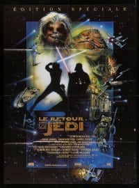 2s901 RETURN OF THE JEDI French 1p R97 George Lucas classic, cool montage art by Drew Struzan!