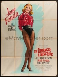 2s948 SUNDAY IN NEW YORK style B French 1p '64 art of Jane Fonda & Rod Taylor by Roger Soubie!