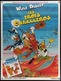 2s967 THREE CABALLEROS French 1p R70s great artwork of Donald Duck, Panchito & Joe Carioca!