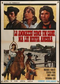2s310 DEATH PLAYED THE FLUTE Italian 1p '72 Calma spaghetti western art, woman on horse by noose!