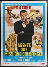 2s330 GOLDFINGER Italian 1p R80s art of Sean Connery as James Bond + sexy golden Shirley Eaton!