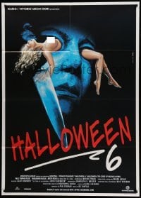 2s331 HALLOWEEN VI Italian 1p '96 Maxy art of Mike Myers w/knife & naked girl through his eyes!