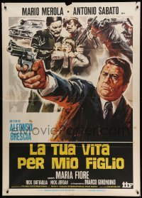 2s343 LA TUA VITA PER MIO FIGLIO Italian 1p '80 Mario Merola, Antonio Sabato, cool crime artwork!