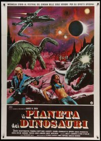 2s375 PLANET OF DINOSAURS Italian 1p '78 Aller art of dinosaurs in space + Star Wars X-wing!