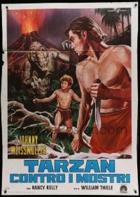 2s410 TARZAN'S DESERT MYSTERY Italian 1p R70s Piovano art of Weissmuller, Sheffield & dinosaur!