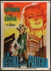 2s425 TROUBLE IN TEXAS Italian 1p '50s art of Rita Hayworth & tough cowboy by Renato Casaro