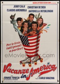 2s429 VACANZE IN AMERICA Italian 1p '84 Edwige Fenech & stars in American flag on roller skates!