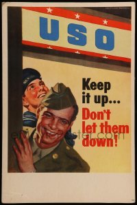 2s192 USO KEEP IT UP DON'T LET THEM DOWN 14x21 WWII war WC '40s great art of happy soldiers, rare!