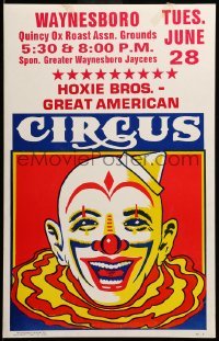 2s097 HOXIE BROS. GREAT AMERICAN CIRCUS circus WC '80s cool laughing clown artwork!