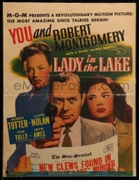 2s113 LADY IN THE LAKE WC '47 c/u of Robert Montgomery pointing gun + Audrey Totter, ultra rare!