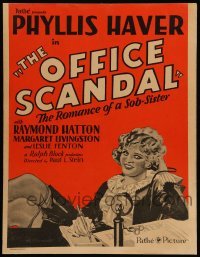 2s143 OFFICE SCANDAL WC '29 artwork of sexy Phyllis Haver at desk, the romance of a sob-sister!