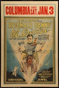 2s144 OH DOCTOR WC '25 great stone litho of Reginald Denny going really fast on motorcycle!