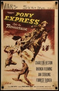 2s152 PONY EXPRESS WC '53 great art of Charlton Heston as Buffalo Bill on horseback!