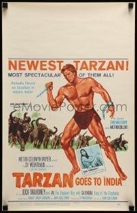 2s177 TARZAN GOES TO INDIA WC '62 great image of Jock Mahoney as the King of the Jungle!
