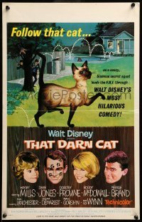 2s180 THAT DARN CAT WC '65 great art of Hayley Mills, Dean Jones & Disney Siamese feline!