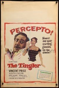 2s184 TINGLER WC '59 Vincent Price, William Castle, presented in newest screen gimmick, Percepto!