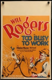 2s187 TOO BUSY TO WORK WC '32 artwork of hobo Will Rogers lounging, a remake of his Jubilo!