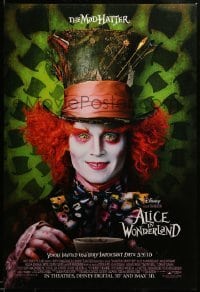 2t069 ALICE IN WONDERLAND advance DS 1sh '10 close-up image of Johnny Depp as the Mad Hatter!