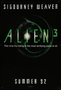 2t077 ALIEN 3 teaser 1sh '92 Sigourney Weaver, 3 times the danger, 3 times the terror!