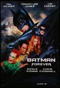 2t131 BATMAN FOREVER advance DS 1sh '95 Kilmer, Kidman, O'Donnell, Jones, Carrey, top cast!