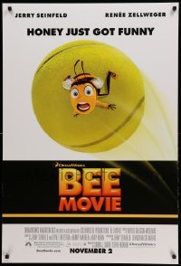 2t153 BEE MOVIE advance DS 1sh '07 Jerry Seinfeld, Zellweger, bee on tennis ball, honey got funny!