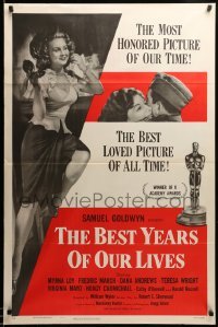 2t159 BEST YEARS OF OUR LIVES style A 1sh R54 Dana Andrews hugs Teresa Wright, sexy Virginia Mayo!
