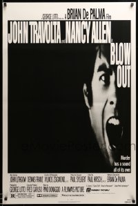 2t177 BLOW OUT 1sh '81 John Travolta, Brian De Palma, murder has a sound all of its own!