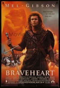 2t187 BRAVEHEART advance DS 1sh '95 cool image of Mel Gibson as William Wallace!