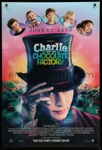 2t215 CHARLIE & THE CHOCOLATE FACTORY advance DS 1sh '05 Johnny Depp as Willy Wonka, Tim Burton!