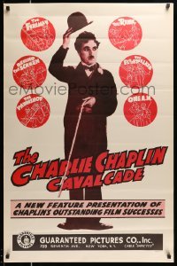 2t216 CHARLIE CHAPLIN CAVALCADE 1sh R40s The Fireman, Behind the Screen, cool art of Chaplin!