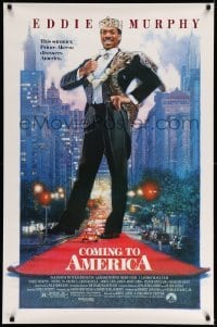 2t230 COMING TO AMERICA 1sh '88 great artwork of African Prince Eddie Murphy by Dellorco!