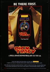 2t275 DICK TRACY advance DS 1sh '90 Beatty as Chester Gould's detective, cool ticket design!