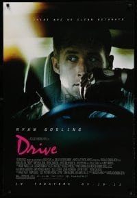 2t292 DRIVE advance DS 1sh '11 cool image of Ryan Gosling in car, directed by Nicolas Winding Refn!
