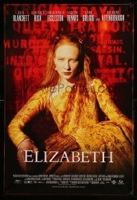 2t307 ELIZABETH int'l DS 1sh '98 great close up image of Cate Blanchett as England's queen!